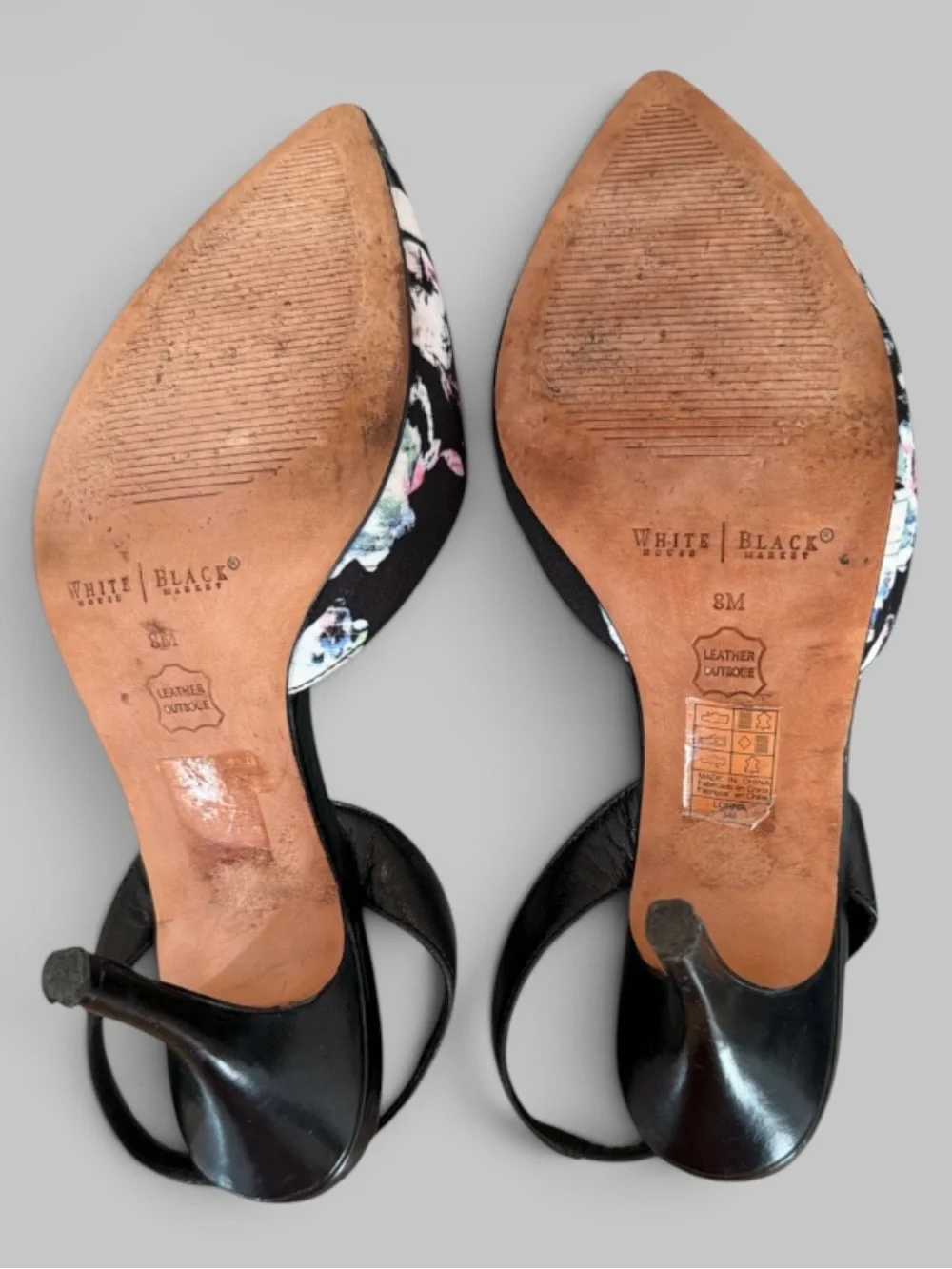 White House Black Market Black Floral Pointed Slingback Heels